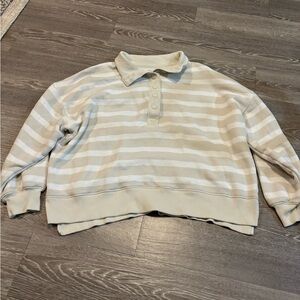 AE Big Hug Henley Sweatshirt American Eagle Beige Stripes Size M